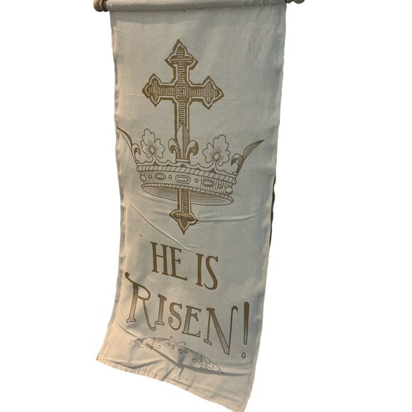 EVER THINE HOME Easter Rustic Burlap Banner Double Sided 'He is Risen' - Picture 4 of 12